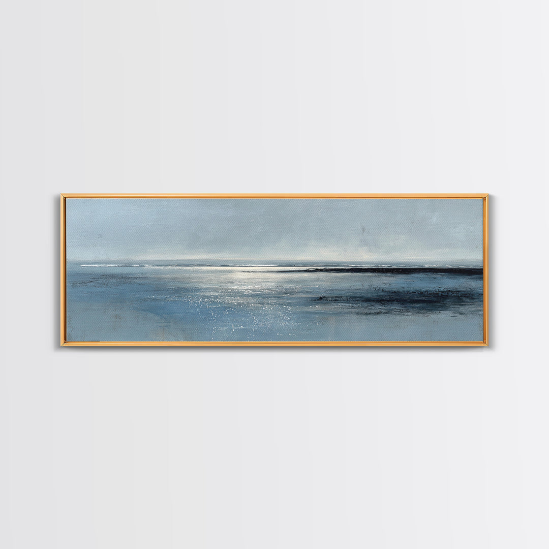 Misty Blue Ocean Horizon Wall Art, Coastal Seascape Canvas Print, Minimalist Beach Decor, Large Horizontal Living Room Art Print