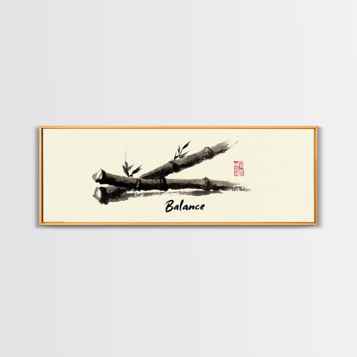 Ink Bamboo Balance Wall Art, Minimalist Zen Calligraphy Print, Japandi Office Decor, Mindfulness Gift, Tranquil Home Decor