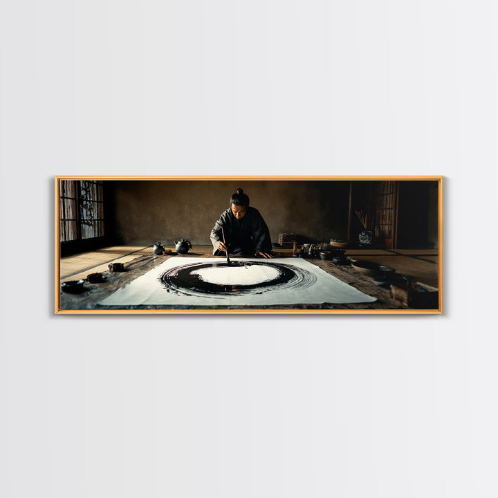 Traditional Calligrapher Painting Enso Canvas Print, Japanese Wall Art, Zen Meditation Decor, Asian Inspired Office Art Print