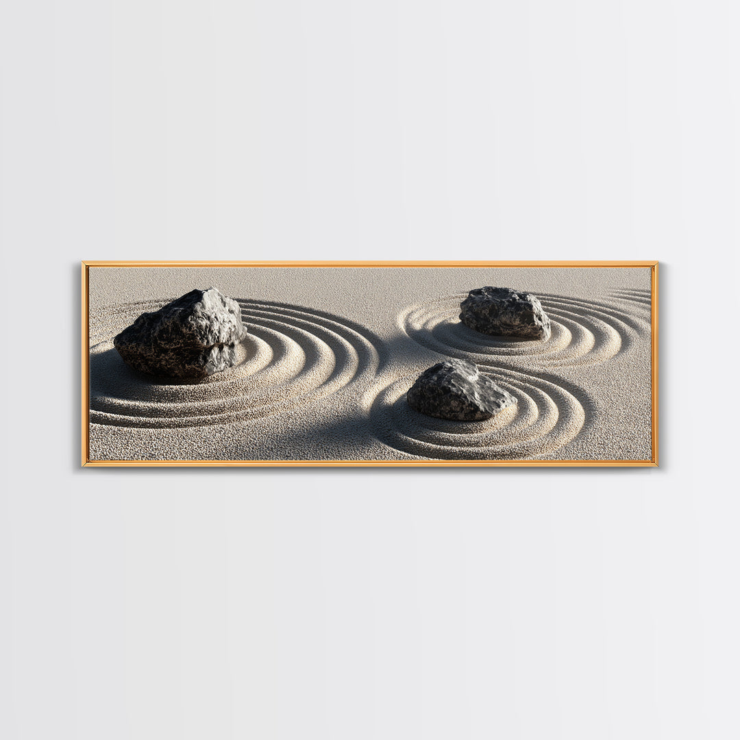 Raked Zen Sand Garden Rocks Canvas Print, Japandi Wall Art, Neutral Minimalist Decor For Meditation Room And Spa Home Decor