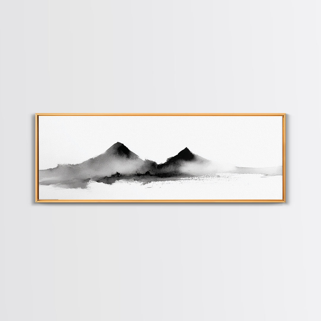 Minimal Black Ink Mountain Wall Art, Japanese Landscape Canvas Print, Wabi Sabi Zen Decor, Neutral Abstract Office Print Home Decor