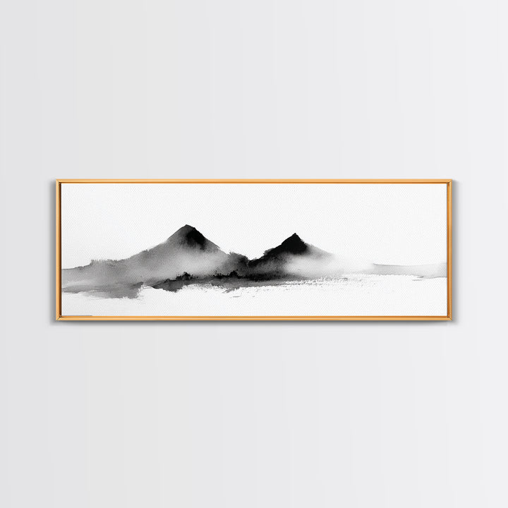 Minimal Black Ink Mountain Wall Art, Japanese Landscape Canvas Print, Wabi Sabi Zen Decor, Neutral Abstract Office Print Home Decor
