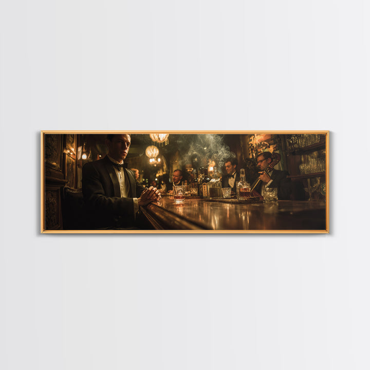 Elegant Tuxedo Men In Jazz Lounge Framed Canvas Print, Speakeasy Bar Wall Art, Masculine Home Decor, Gift For Him, Office Decor