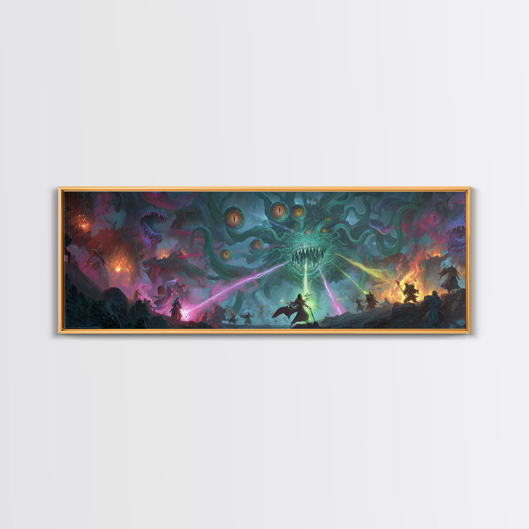 Eldritch Tentacle Monster Epic Battle Wall Art, Cosmic Horror Canvas Print, Sci Fi Fantasy Decor, Gamer Room Gift For Him