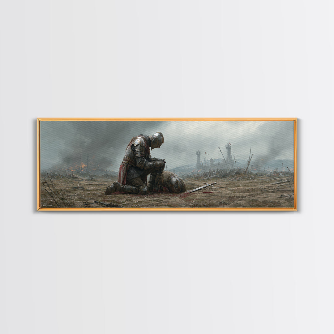Medieval Knight Mourning Fallen Comrade Battlefield Scene Oil Painting Canvas Print Wall Art For Decor