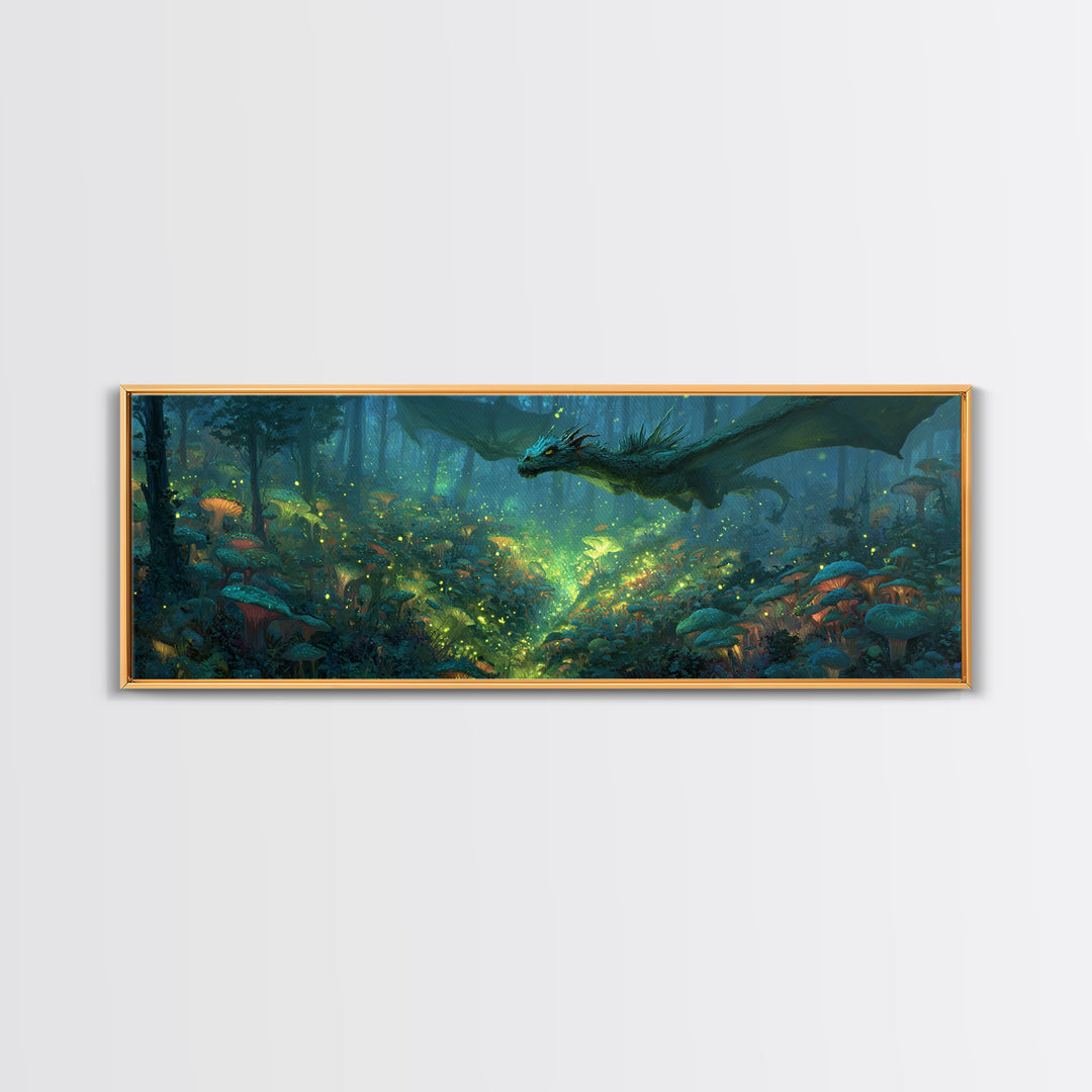 Fantasy Forest Scene With Dragon And Enchanted Glow Magical Wall Art Vibrant Canvas Print For Unique Home Decor And Gift Ideas