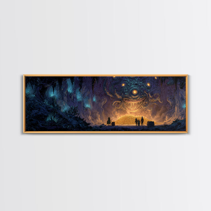 Fantasy Dungeon Scene With Beholder And Adventurers Original Illustration Wall Art Canvas Print For Gamers And Game Room Decor
