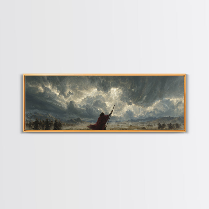 Epic Battle With Lightning Strike And Armored Warriors Fantasy Wall Art Canvas Print For Dramatic Home Decor And Gaming Room