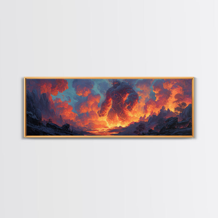 Medieval Fantasy Scene With Warrior And Dragon On Castle Overlooking Misty Mountains Sunset Large Canvas Print Wall Art