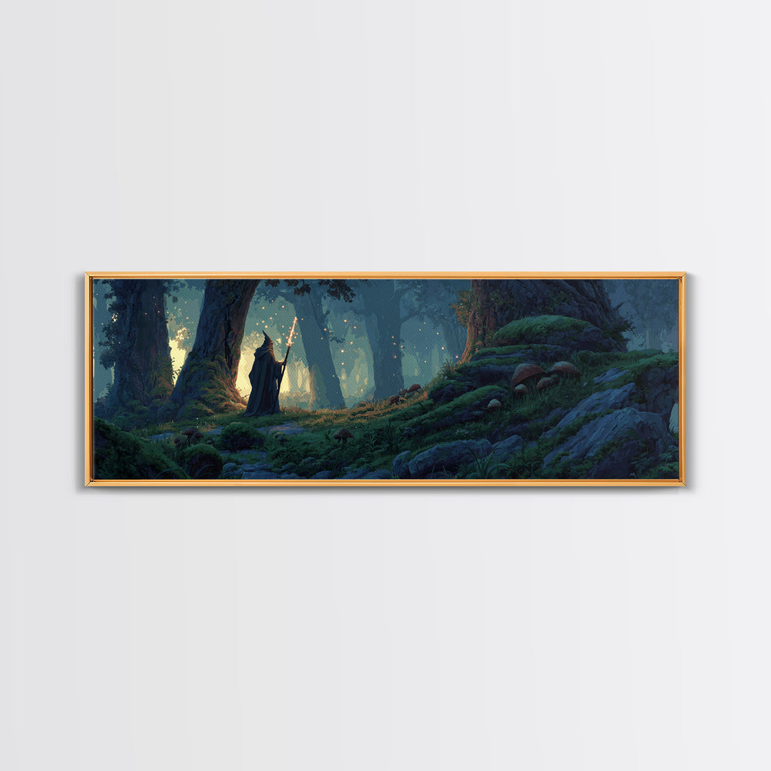 Epic Mountain Landscape With Wizard Wand Fantasy Wall Art Canvas Print Dramatic Home Decor Large Original Painting