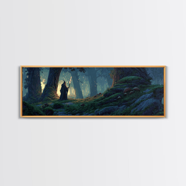 Epic Mountain Landscape With Wizard Wand Fantasy Wall Art Canvas Print Dramatic Home Decor Large Original Painting