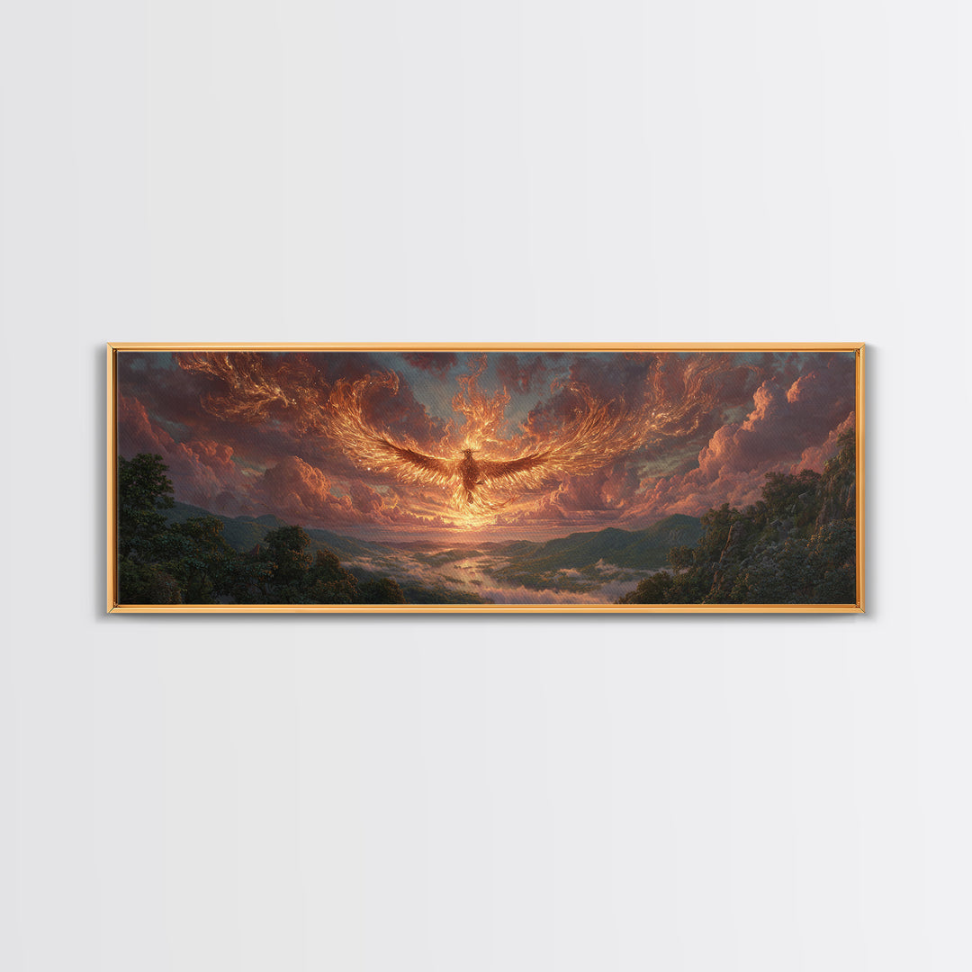 Majestic Phoenix Rising Over Scenic Valley Dramatic Sunset Landscape Canvas Print Modern Wall Art