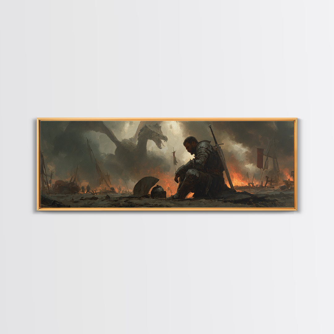 Knights Battle Scene Classic Medieval Warrior Oil Painting Framed Canvas Print Historical Art Wall Decor