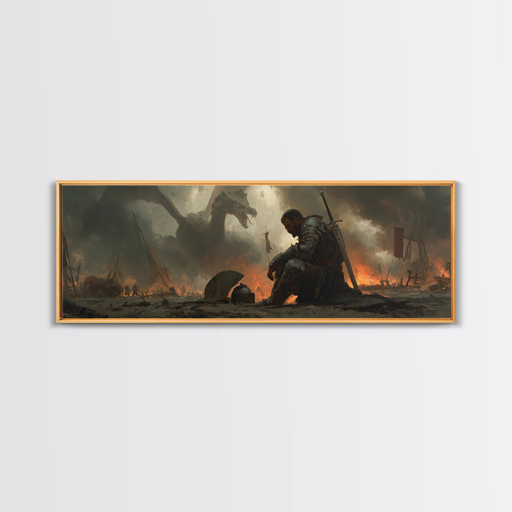 Knights Battle Scene Classic Medieval Warrior Oil Painting Framed Canvas Print Historical Art Wall Decor