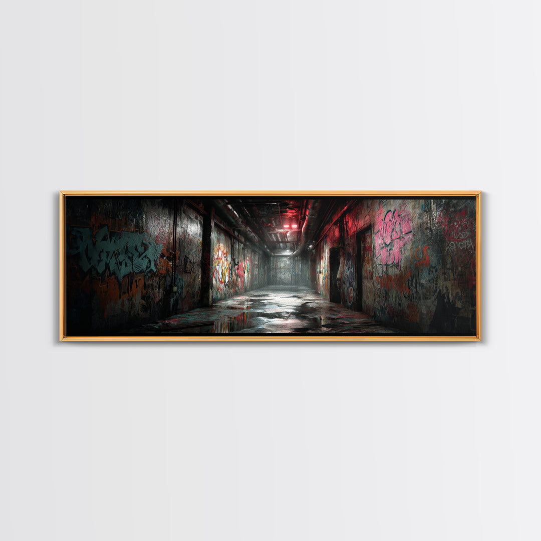 Urban Graffiti Alleyway Street Art Scene Moody Wall Art For Office Or Man Cave Decor Framed Canvas Print