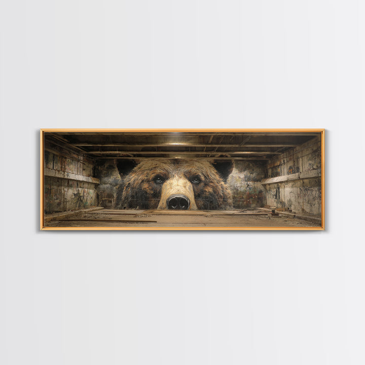 Realistic Bear Mural In Urban Setting Large Wall Art Framed Canvas Print For Man Cave Decor And Wildlife Gift