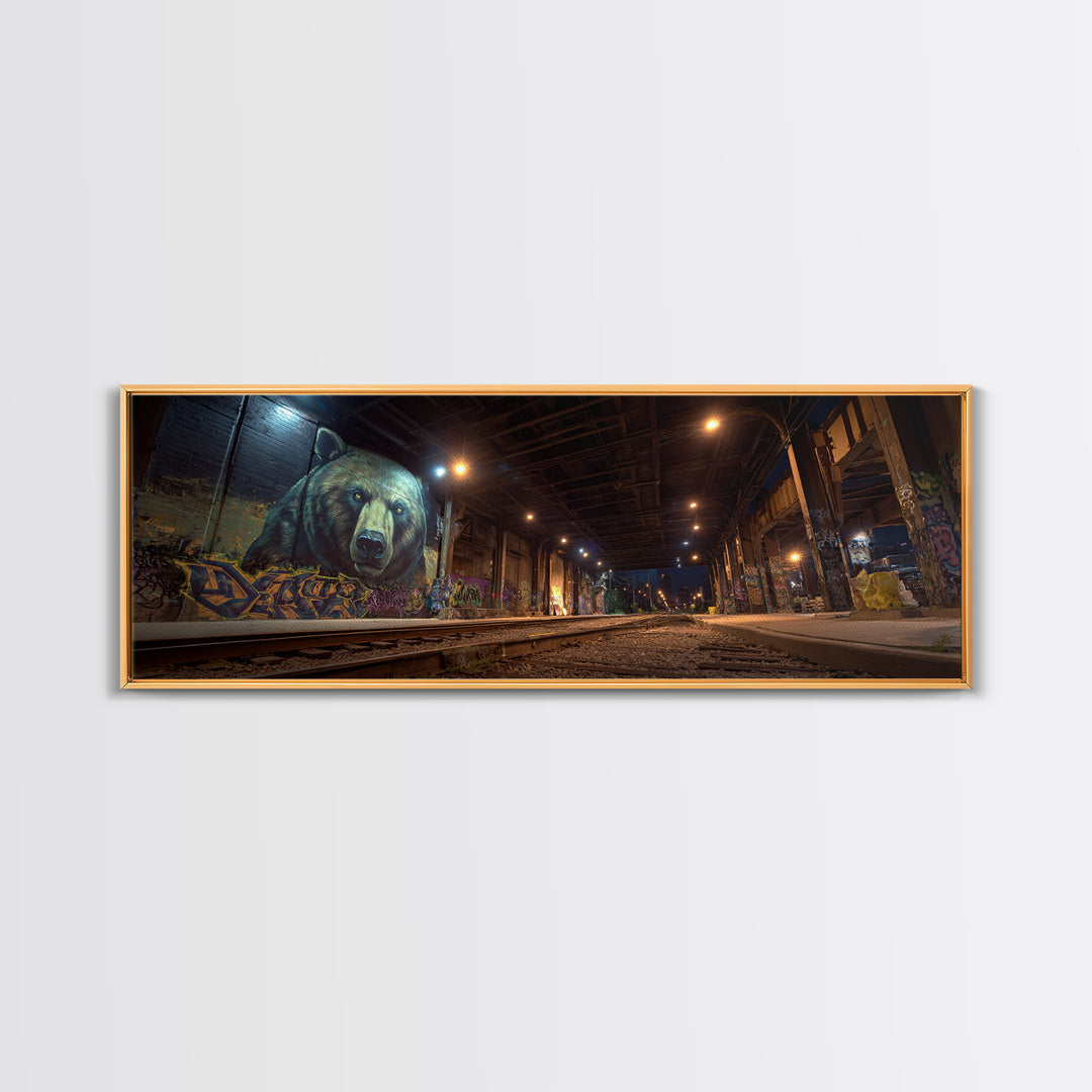 Urban Bear Mural Underpass Wall Art, Graffiti Street Art Print, Industrial Decor, Modern Office Wall Decor Canvas Gift For Him