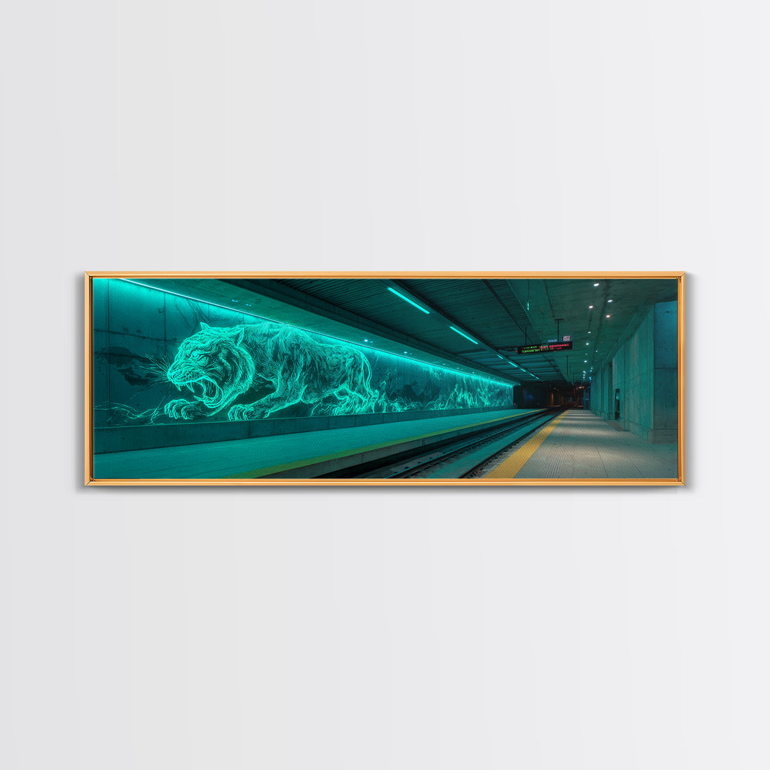 Neon Glowing Tiger Mural Urban Wall Decor Canvas Print Vibrant Modern Wall Art For Office Or Living Room