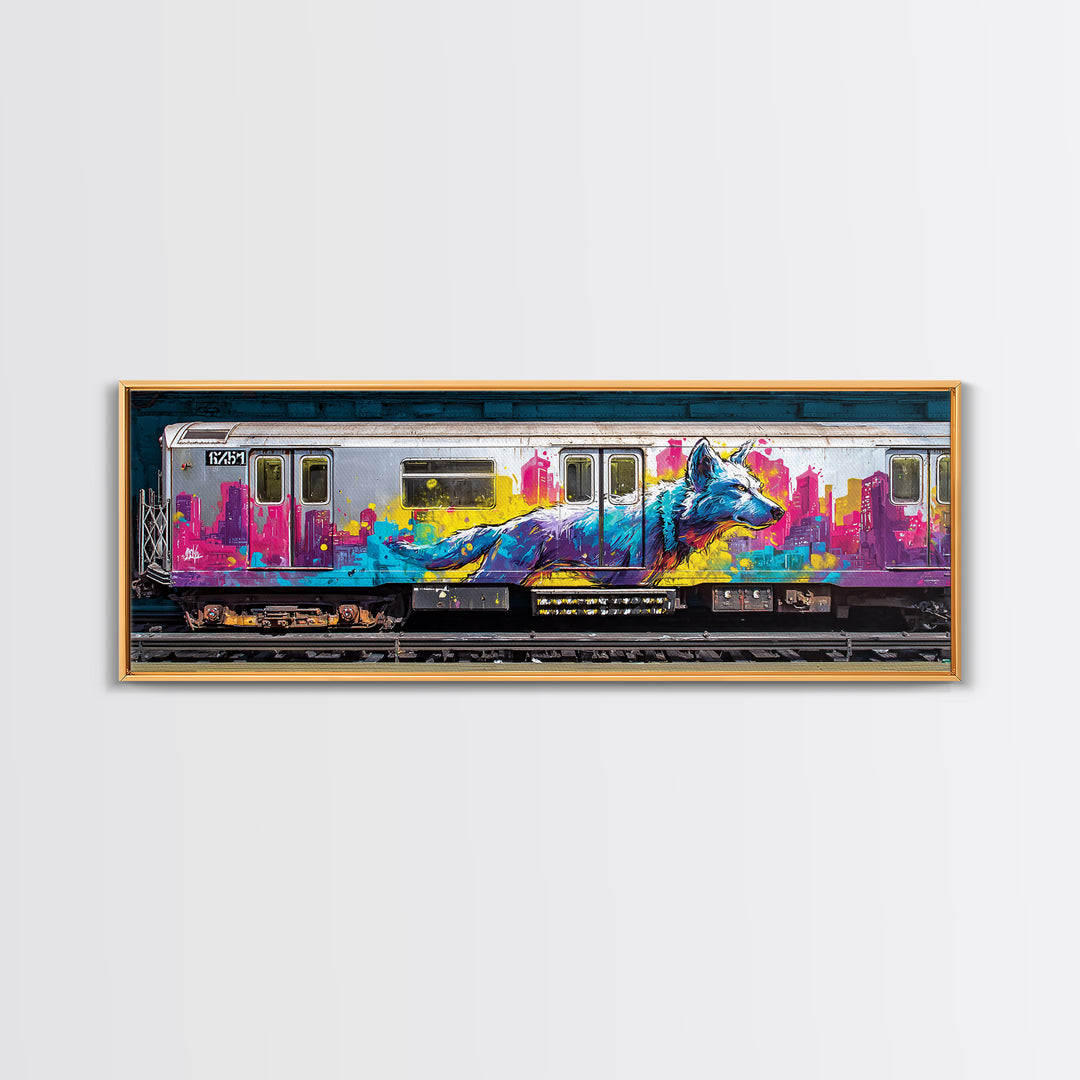 Vibrant Urban Wolf Graffiti Street Art With Cityscape Backdrop Original Wall Art Canvas Print For Modern Home Decor