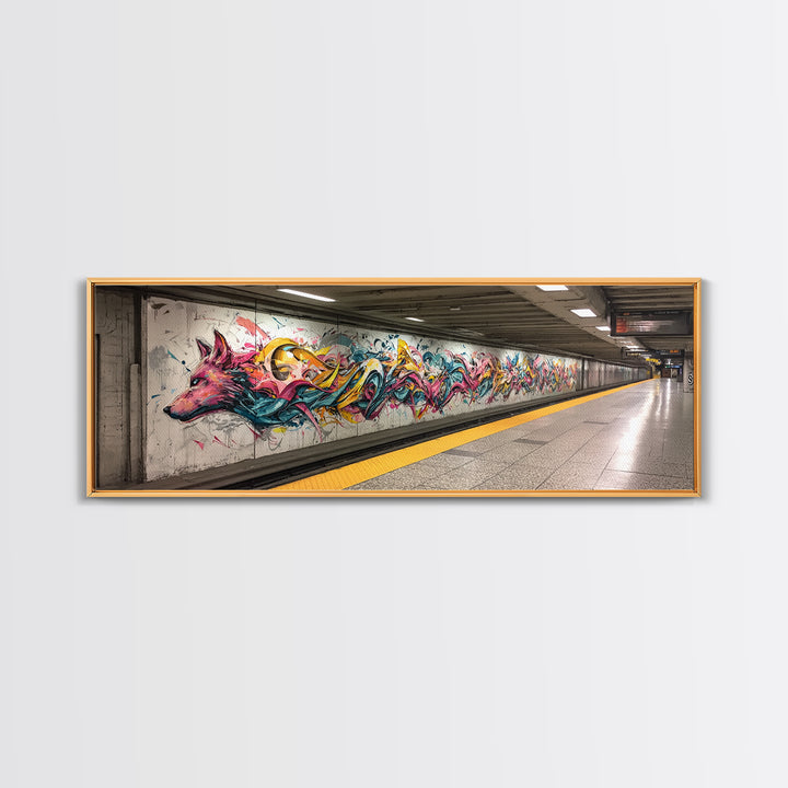 Vibrant Graffiti Mural Of Stylized Fox In Subway Station Long Abstract Street Art Wall Art Canvas Print