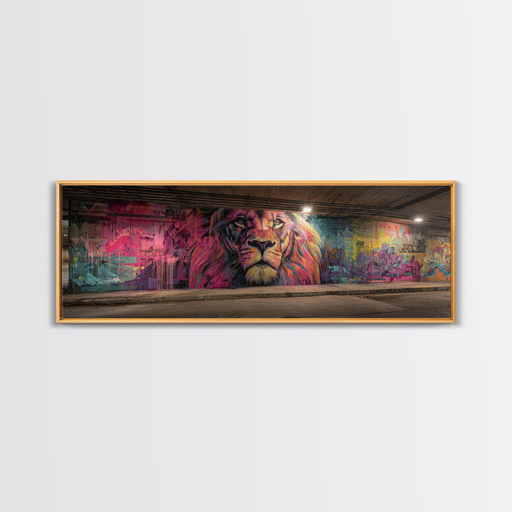 Vibrant Grafitti Lion Mural Street Art With Bright Colors Urban Wall Art Framed Canvas Print
