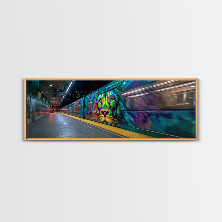 Vibrant Urban Graffiti Lion Mural On Subway Train Colorful Street Art Wall Decor Canvas Print