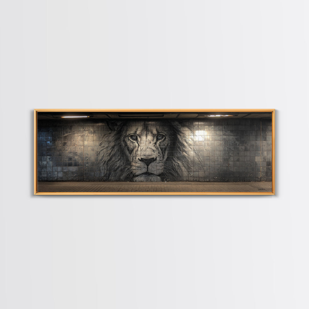 Majestic Lion Black And White Mural Style Street Art Wall Art Large Urban Decorative Canvas Print