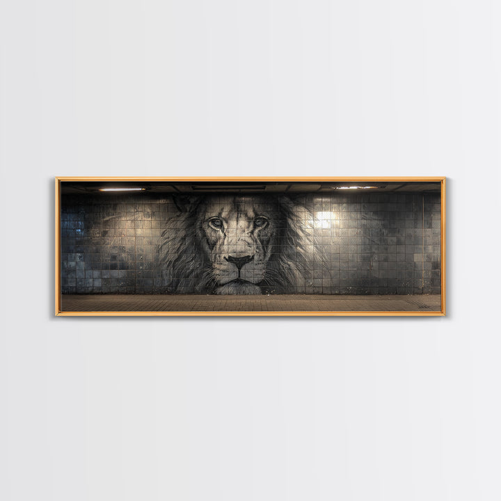 Majestic Lion Black And White Mural Style Street Art Wall Art Large Urban Decorative Canvas Print