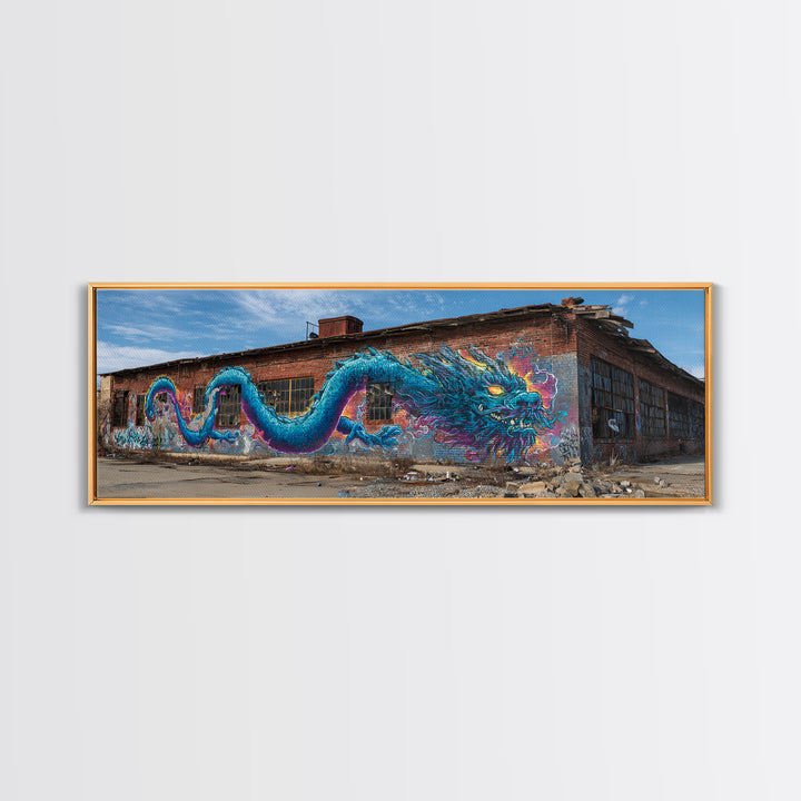 Blue Dragon Graffiti Street Art Wall Art Canvas Print Vibrant Large Urban Wall Decor With Detailed Fantasy Design