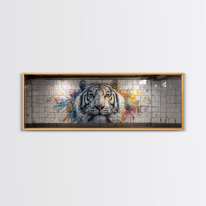 Roaring Tiger Mural Street Art Canvas Print Vibrant Urban Animal Wall Art With Colorful Graffiti For Home Or Office