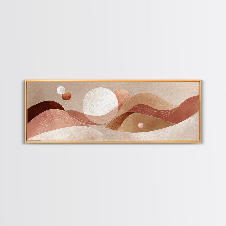 Abstract Terracotta Desert Dunes With Sun And Moons Wall Art, Mid Century Canvas Print, Earth Tone Decor, Modern Boho Art