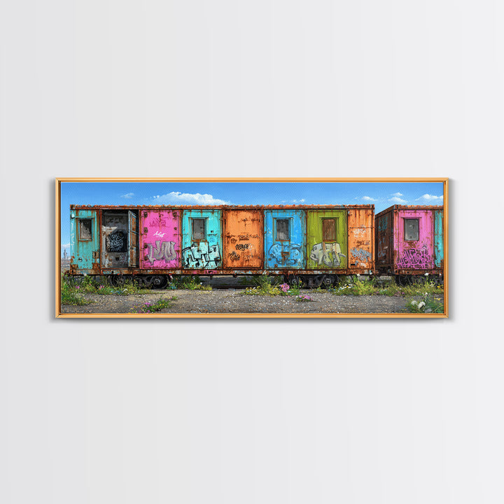 Colorful Rusted Graffiti Freight Train Car Urban Street Art Wall Art Canvas Print