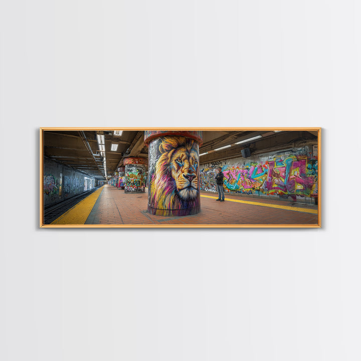 Urban Graffiti Lion Mural Subway Station Wall Art Canvas Print Vibrant Street Art Modern Wall Decor