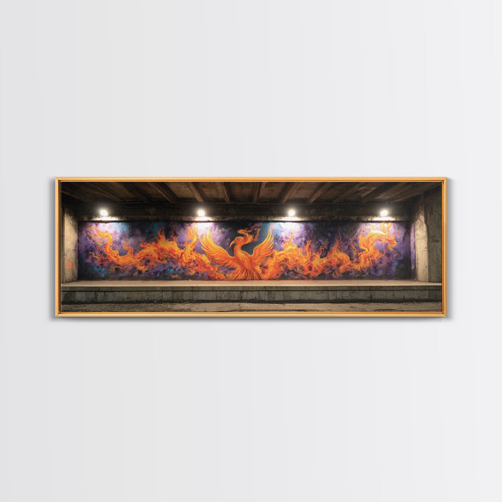 Vibrant Phoenix Graffiti Mural Street Art With Flames Fire And Purple Background Urban Wall Art Canvas Print