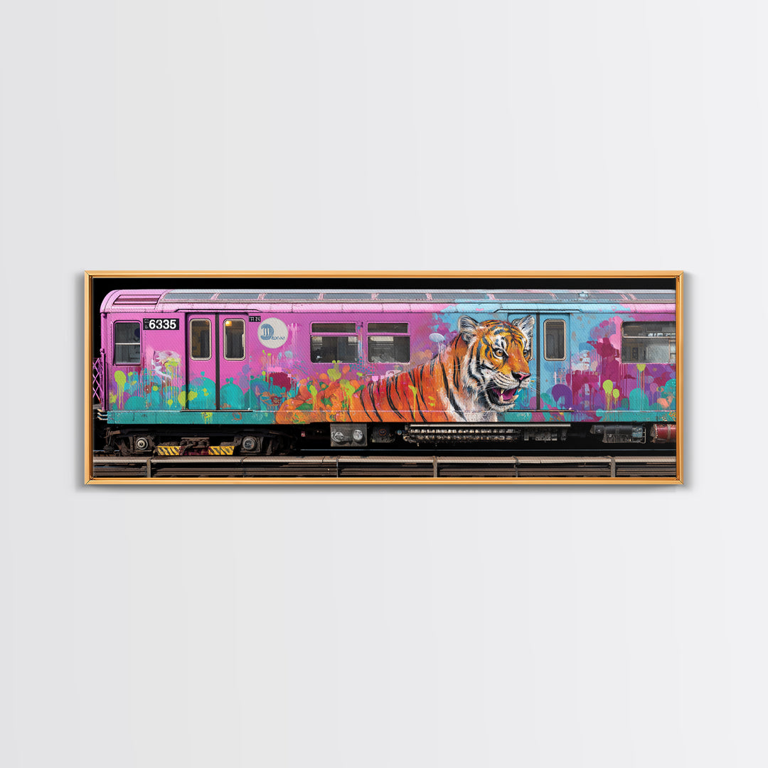 Chicago Train Tiger Street Art Wall Art Canvas Print Urban Graffiti With Bold Animal Design For Office And Home Decor