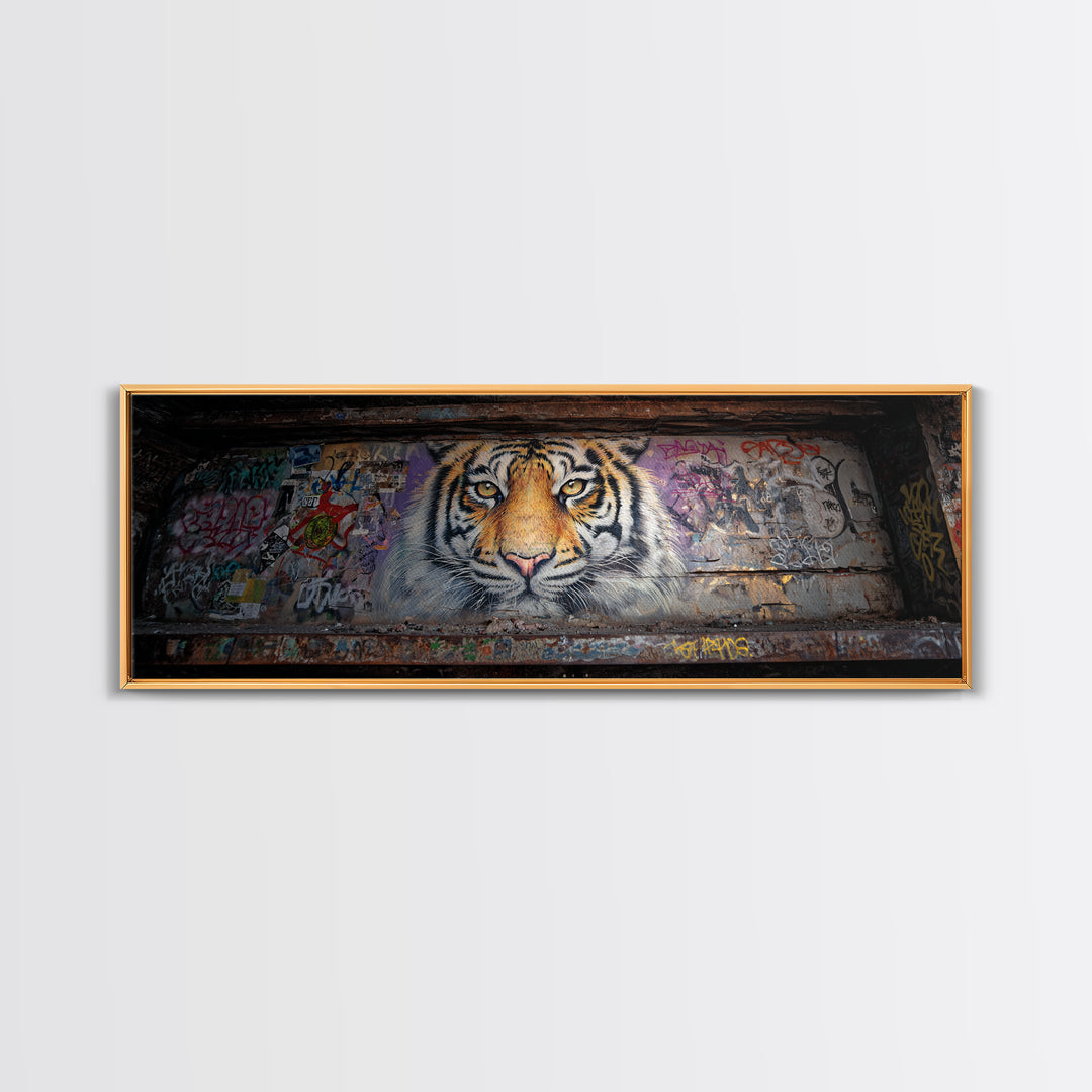 Striking Tiger Mural Street Art Large Wall Art Canvas Print Animal Lover Gift Colorful Urban Decor Vibrant Design