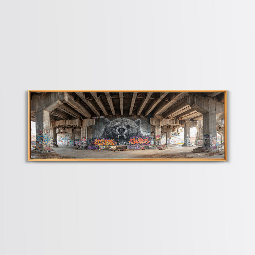 Urban Graffiti Street Art Bear Mural Photography Wall Decor Framed Canvas Print Modern Wall Art