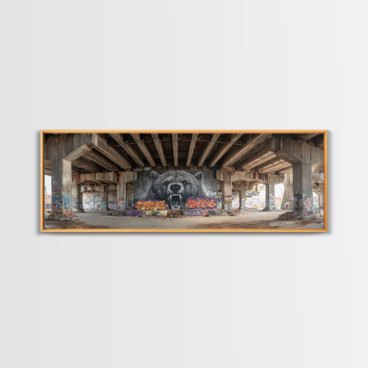 Urban Graffiti Street Art Bear Mural Photography Wall Decor Framed Canvas Print Modern Wall Art