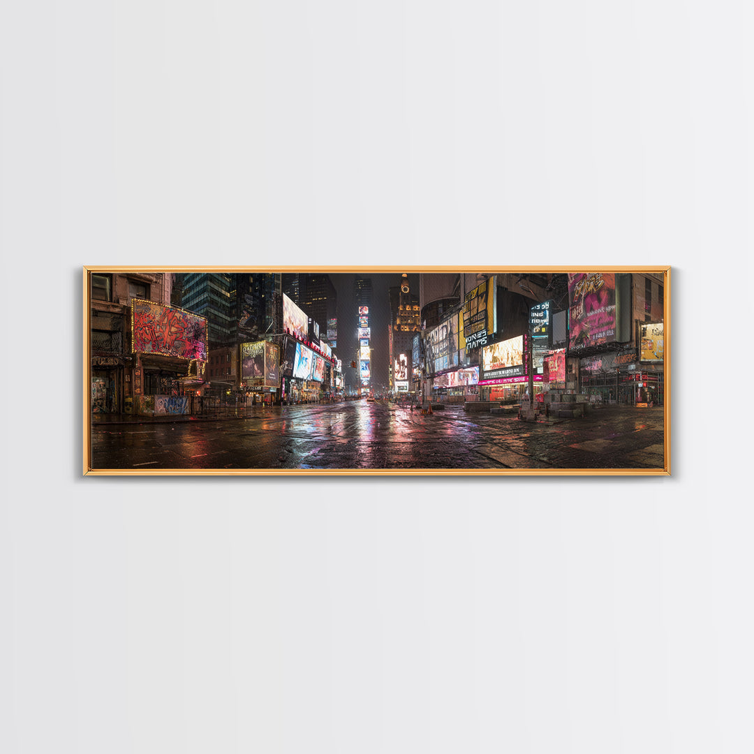Vibrant Urban Night Scene With Neon Lights And Reflections Cityscape Wall Art Framed Canvas Print For Modern Home Decor