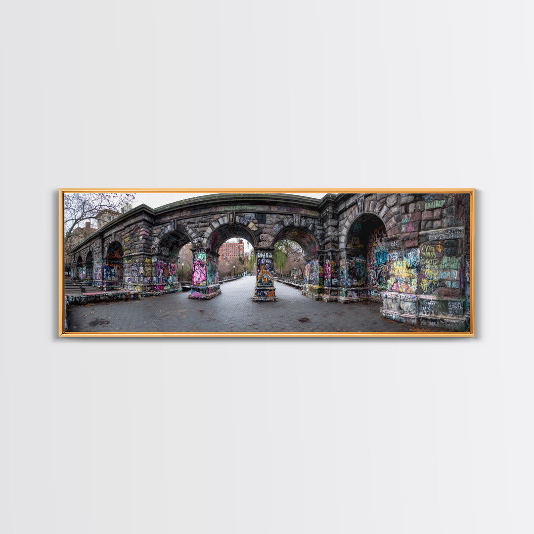 Gothic Urban Stone Archway Decorated With Graffiti In City Park Wall Art Framed Canvas Print