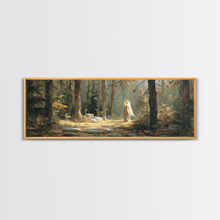 Mystical Angel In Forest Fantasy Art Scene Canvas Print Ideal For Bedroom Wall Art And Enchanting Home Decor Gift
