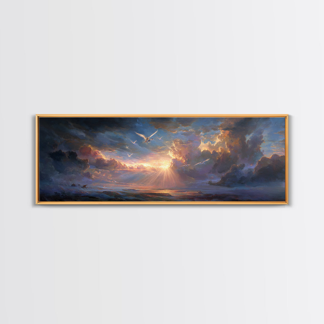 Dramatic Sunrise Over Stormy Sea Wall Art, Coastal Seascape Canvas Print, Inspirational Nature Decor, Living Room Wall Art