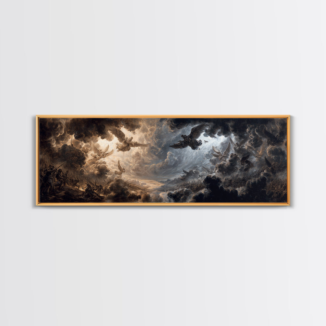 Epic Battle Scene With Angels And Warriors Dramatic Baroque Art Wall Art Framed Canvas Print For Home