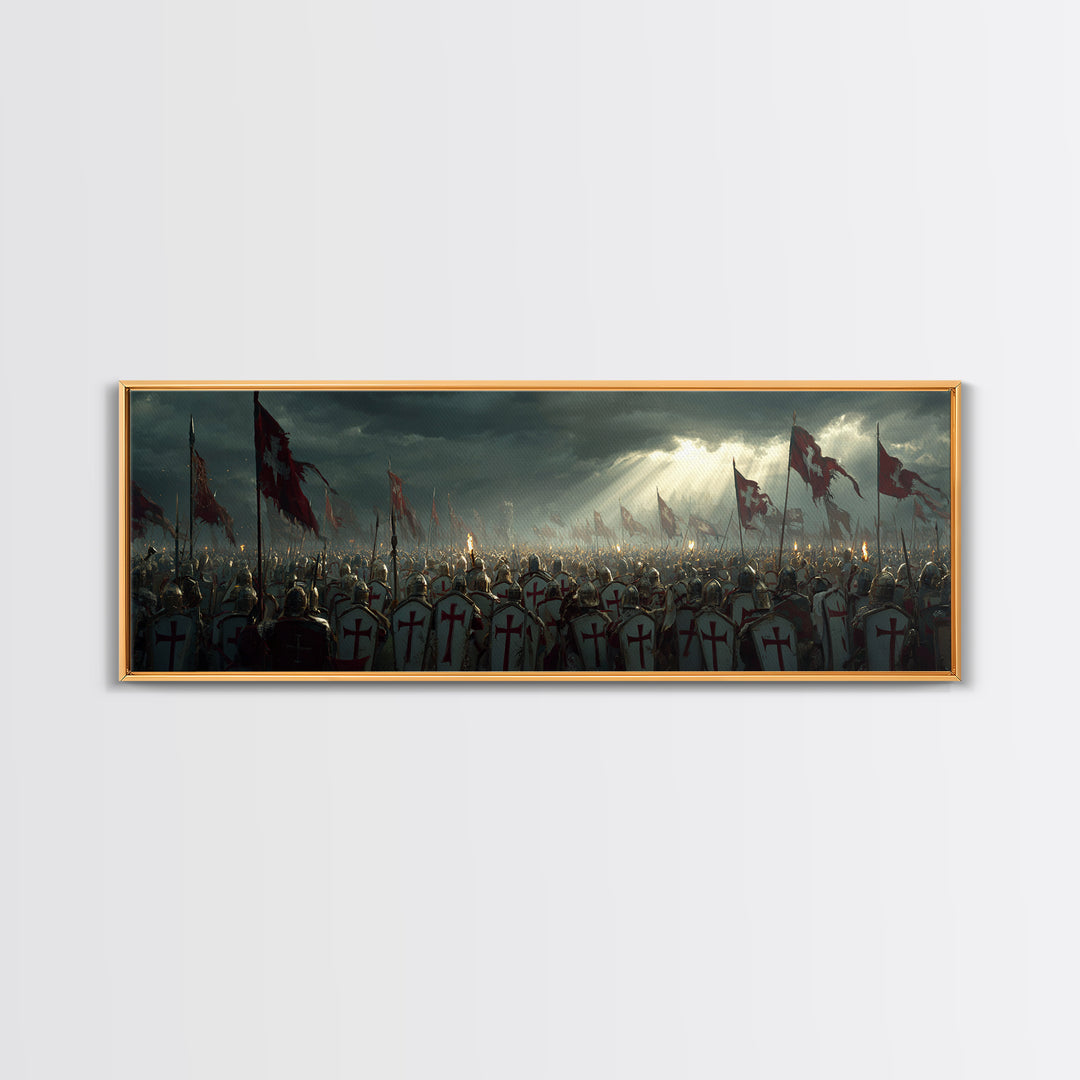 Medieval Crusader Knights Preparing For Battle Under Stormy Sky Wall Art Canvas Print For Historical Home Decor And Office