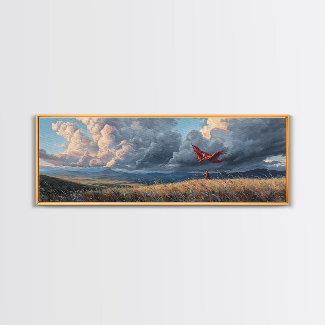 Majestic Knight in Armor Holding Sword With Dramatic Sky Background Medieval Fantasy Art Canvas Print
