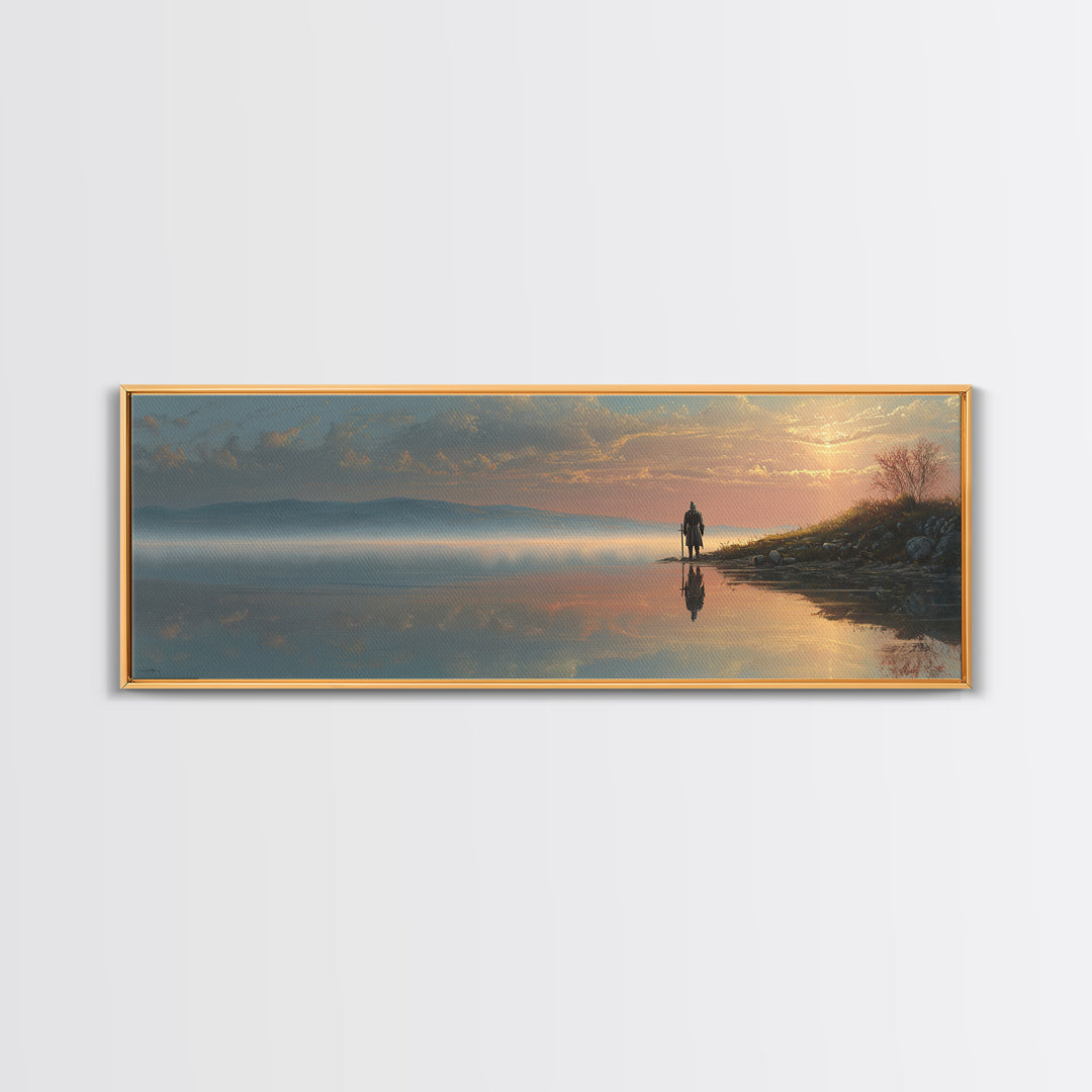 Knight Standing At Lakeside Reflective Water Realistic Landscape Oil Painting Canvas Print