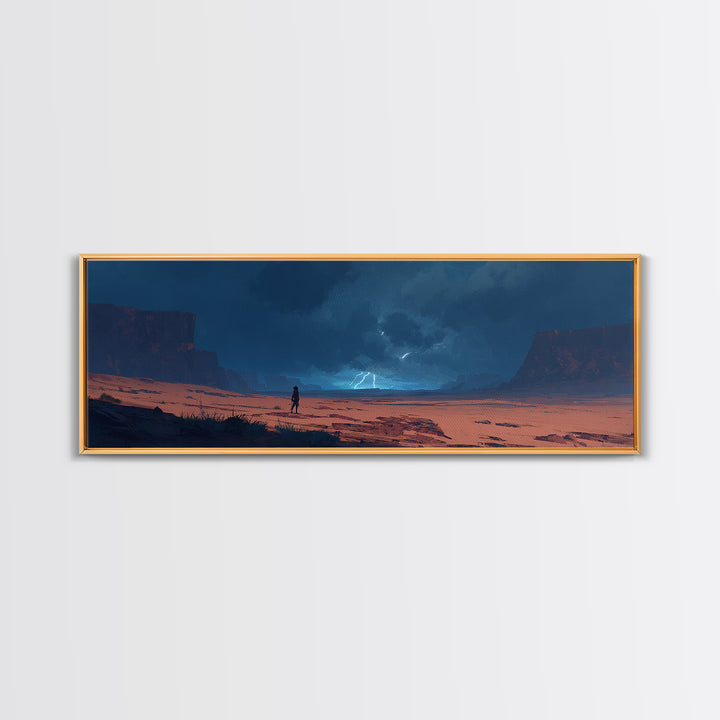 Moody Desert Landscape Lightning Storm Digital Painting Dramatic Wall Art Framed Canvas Print Modern Home Decor