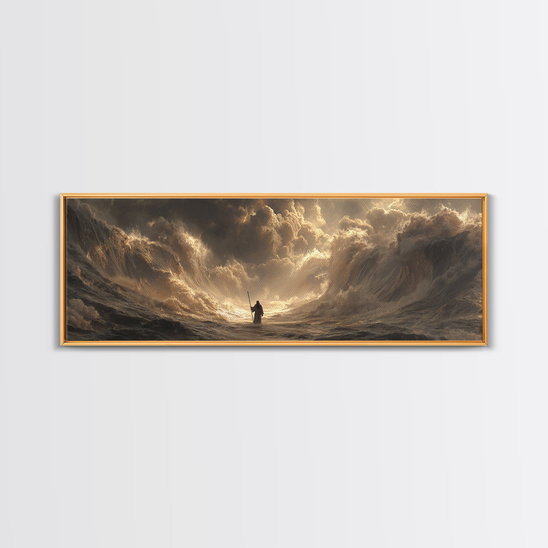 Majestic Knight Standing With Sword Against Intense Lightning Cloudscape Dramatic Wall Art Canvas Print