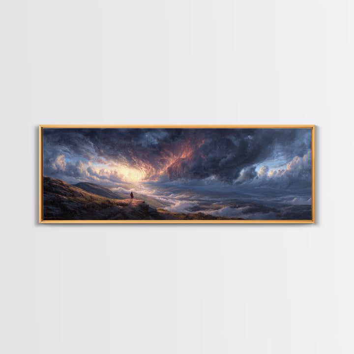 Moody Dramatic Ocean Sky Painting Wall Art Framed Canvas Print Landscape Art with Captivating Sunrise for Living Room and Office