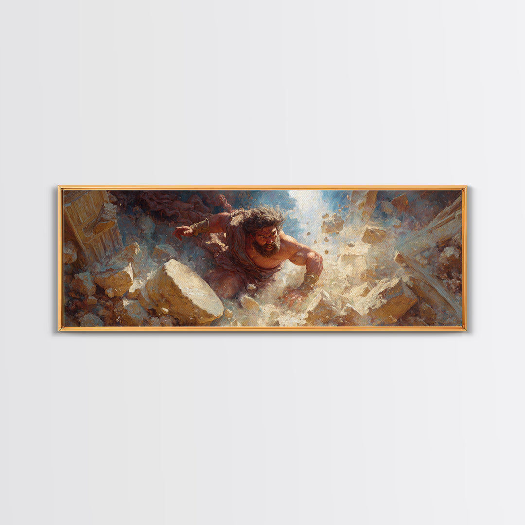 Strong Mythological Giant Breaking Rocks Epic Fantasy Painting Wall Art Canvas Print